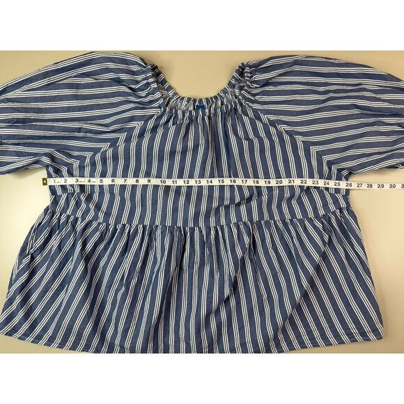 Old Navy Puff Sleeve Milkmaid Baby Doll Top 2X Plus Blue White Nautical Stripe - Picture 8 of 15